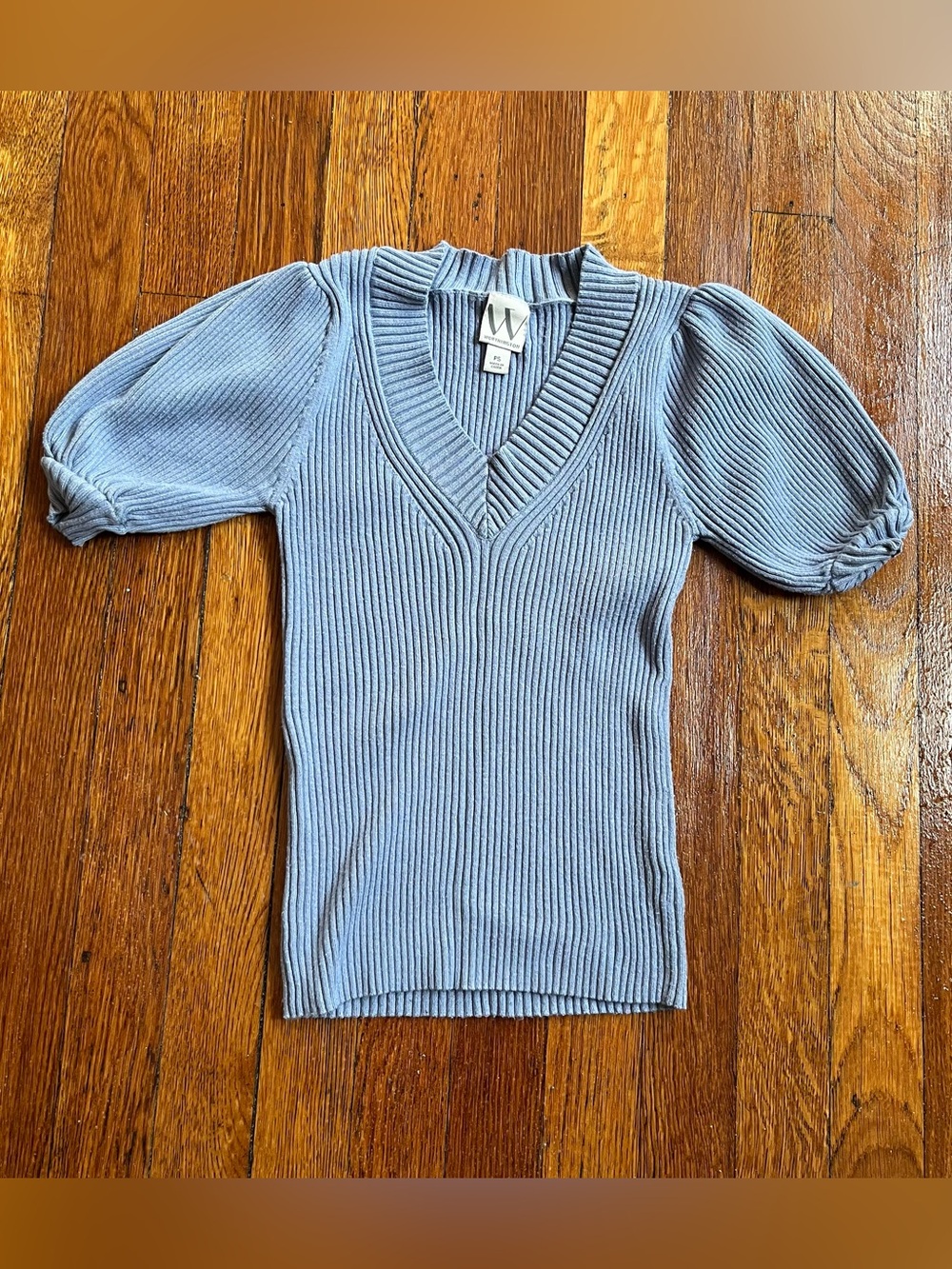 Vintage 90s blue puff sleeve ribbed top